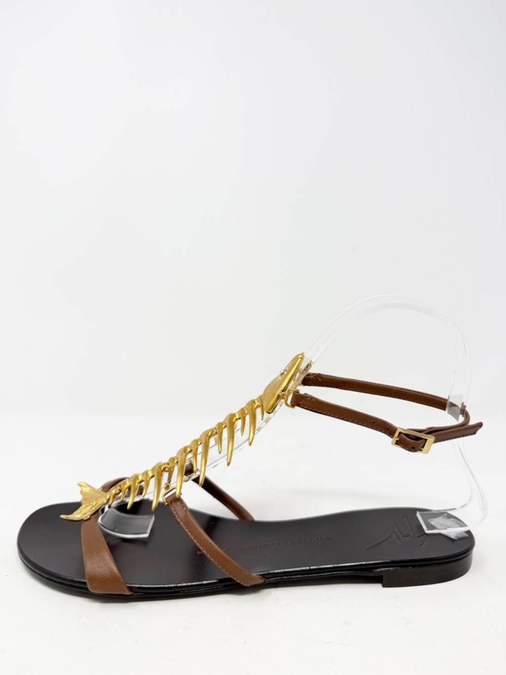 Giuseppe Zanotti Fishbone Flat Sandals Gold Skeleton Womens Size EU 37.5 - Picture 8 of 10